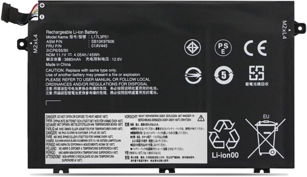 01AV445, L17L3P51, Lenovo ThinkPad E480, E490 Battery